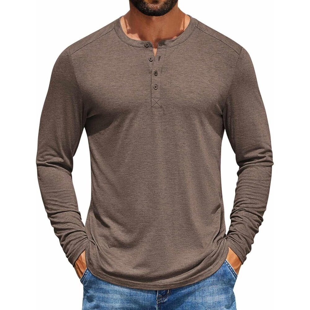 Men's Henley Shirts Long Sleeve T-Shirt Lightweight Fashion Casual Pullover Tee